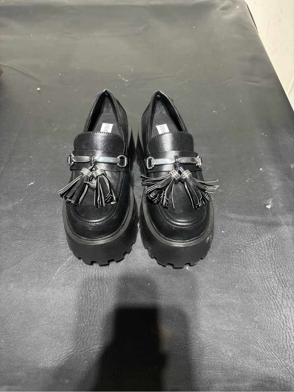 Steve Madden Black Leather Slip-On Loafers